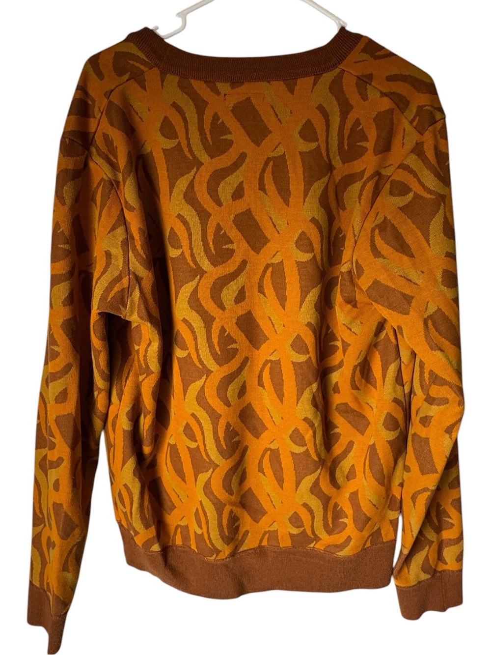 Retro AIrwalk Men's L Patterned V-Neck Cardigan Sweater Brown/Orange MINTY - Picture 4 of 4